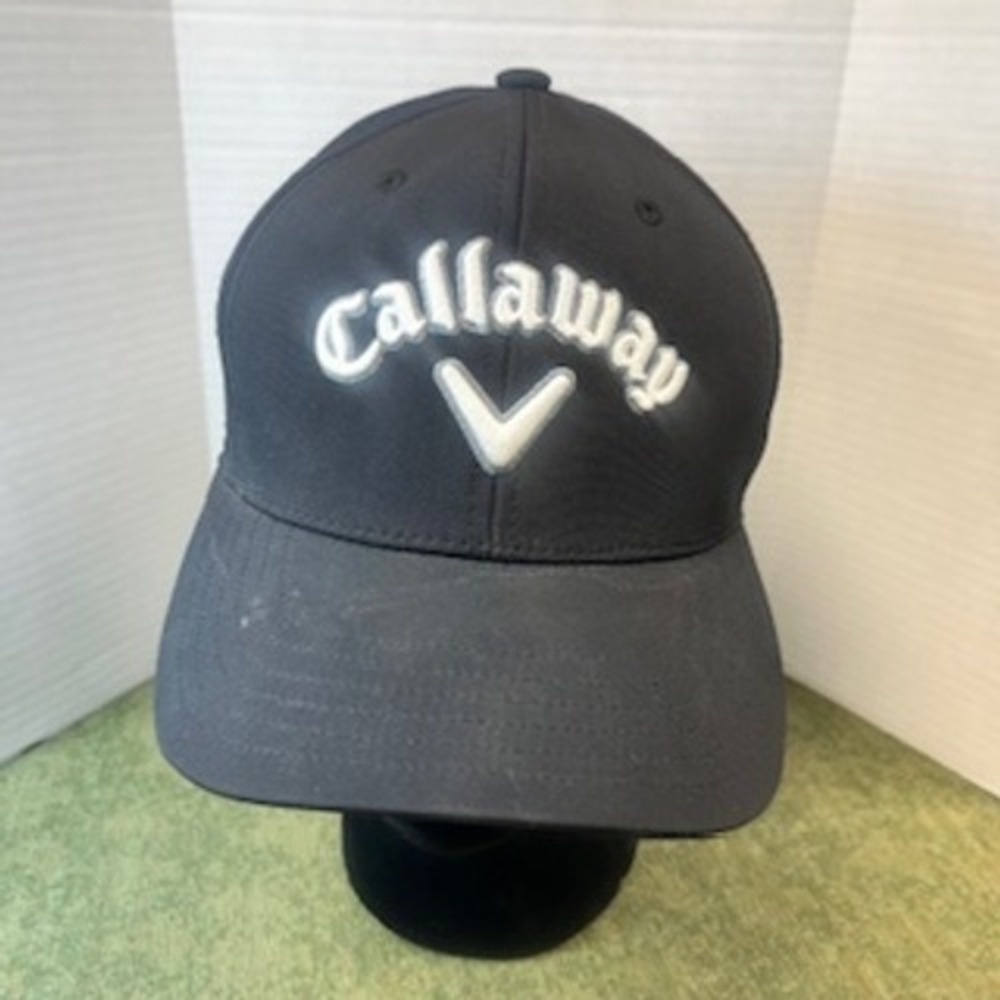 Callaway Golf Hat Black Perforated Mesh Performance Fitted Cap White Logo L/XL